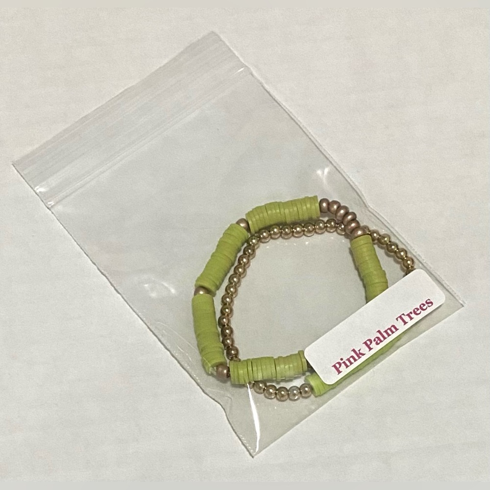 Green Gold Clay Heishi Beaded Bracelets Boho Y2K Eclectic Summer Beach Preppy - Picture 6 of 7